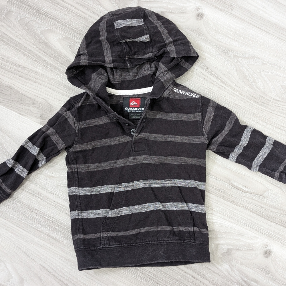 Quiksilver Black and Gray Striped Kids Hoodie